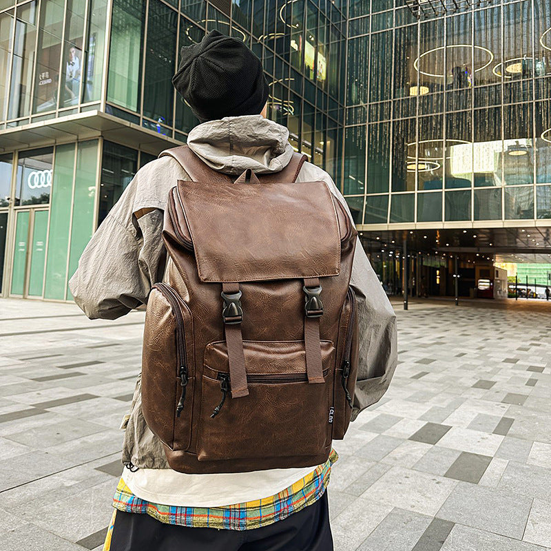 Retro Cowhide Leather Computer Backpack – Frosted Finish, Unisex Design