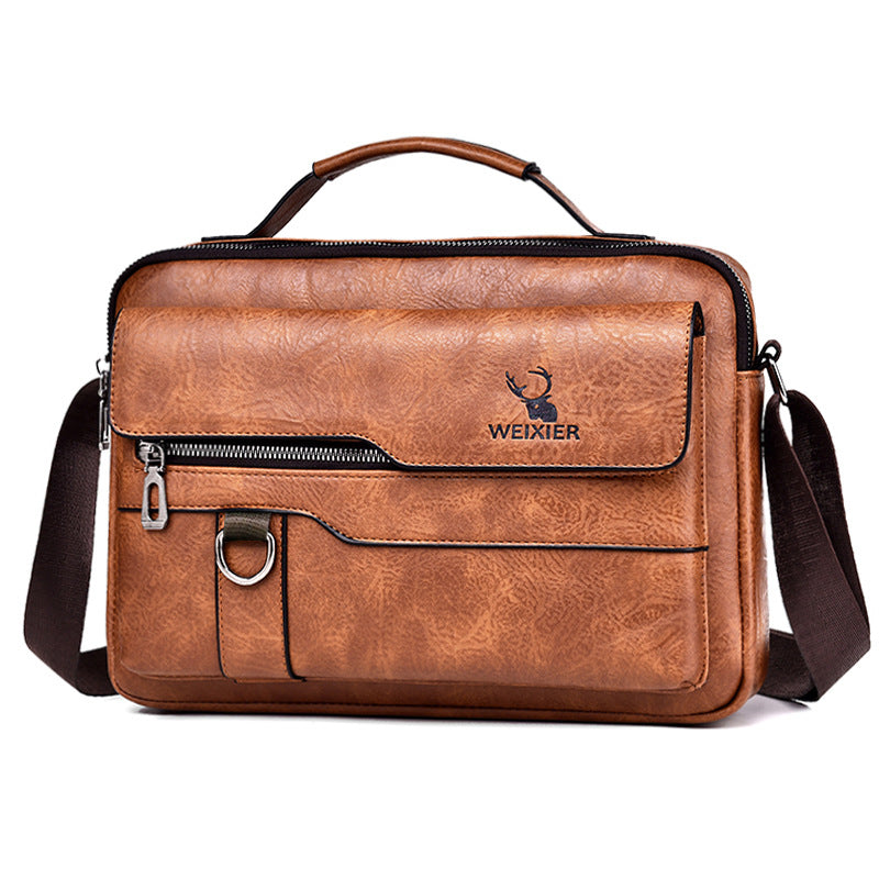 Men’s Retro PU Leather Messenger Bag – One-Shoulder Business Crossbody Bag