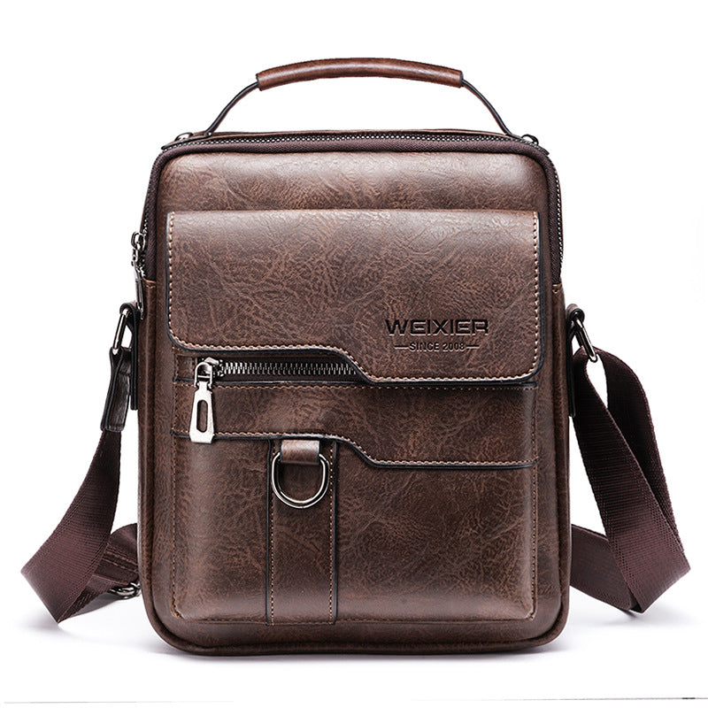 Men’s Retro PU Leather Messenger Bag – One-Shoulder Business Crossbody Bag