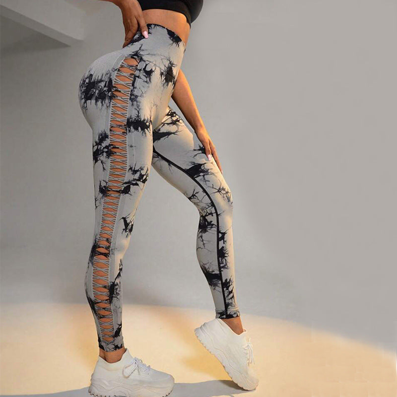 High-Waist Hollow Tie-Dye Sculpt Leggings