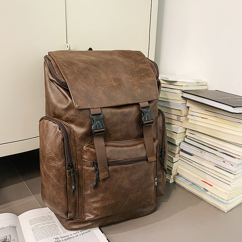 Retro Cowhide Leather Computer Backpack – Frosted Finish, Unisex Design