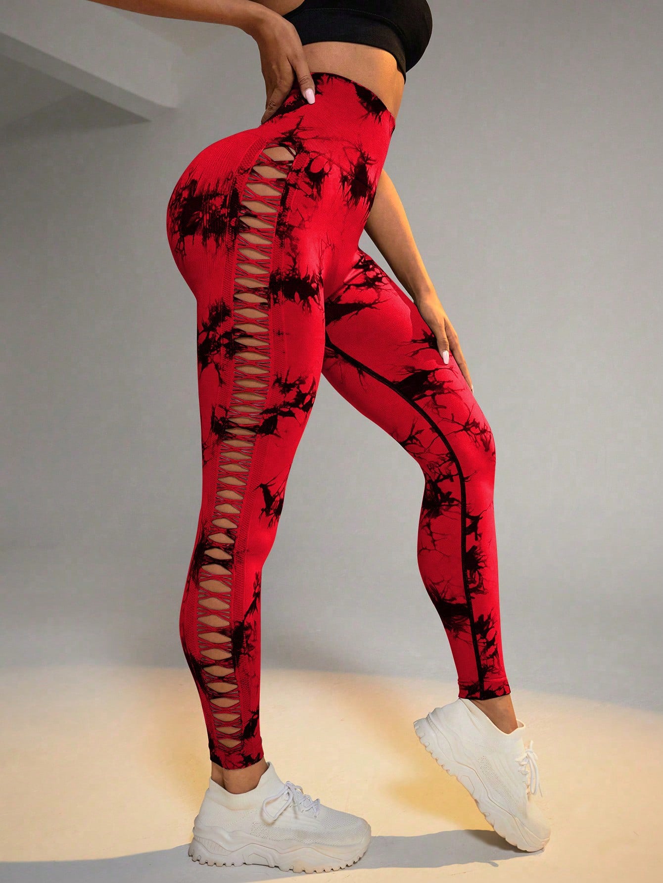 High-Waist Hollow Tie-Dye Sculpt Leggings