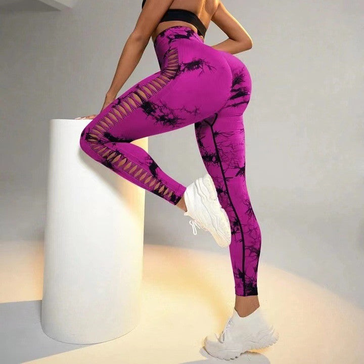 High-Waist Hollow Tie-Dye Sculpt Leggings