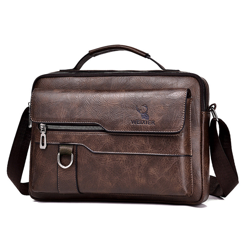 Men’s Retro PU Leather Messenger Bag – One-Shoulder Business Crossbody Bag
