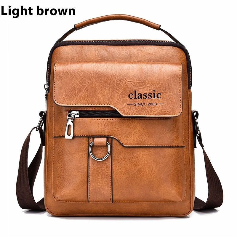 Men’s Retro PU Leather Messenger Bag – One-Shoulder Business Crossbody Bag