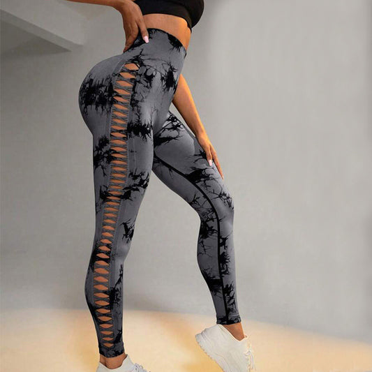 High-Waist Hollow Tie-Dye Sculpt Leggings