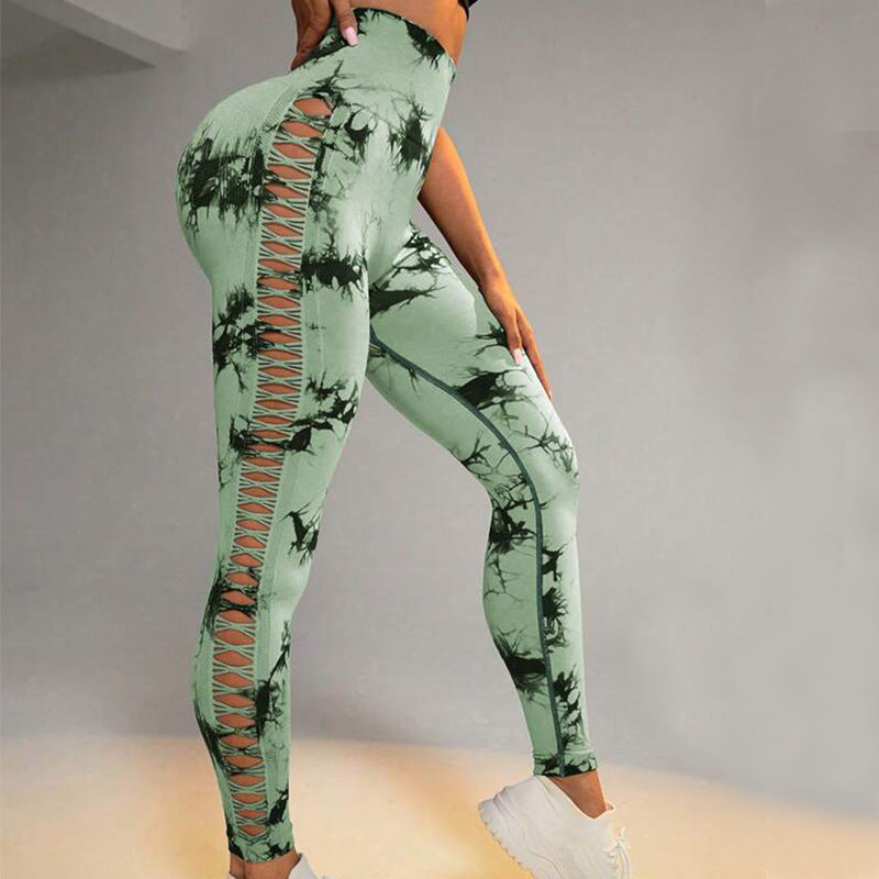High-Waist Hollow Tie-Dye Sculpt Leggings