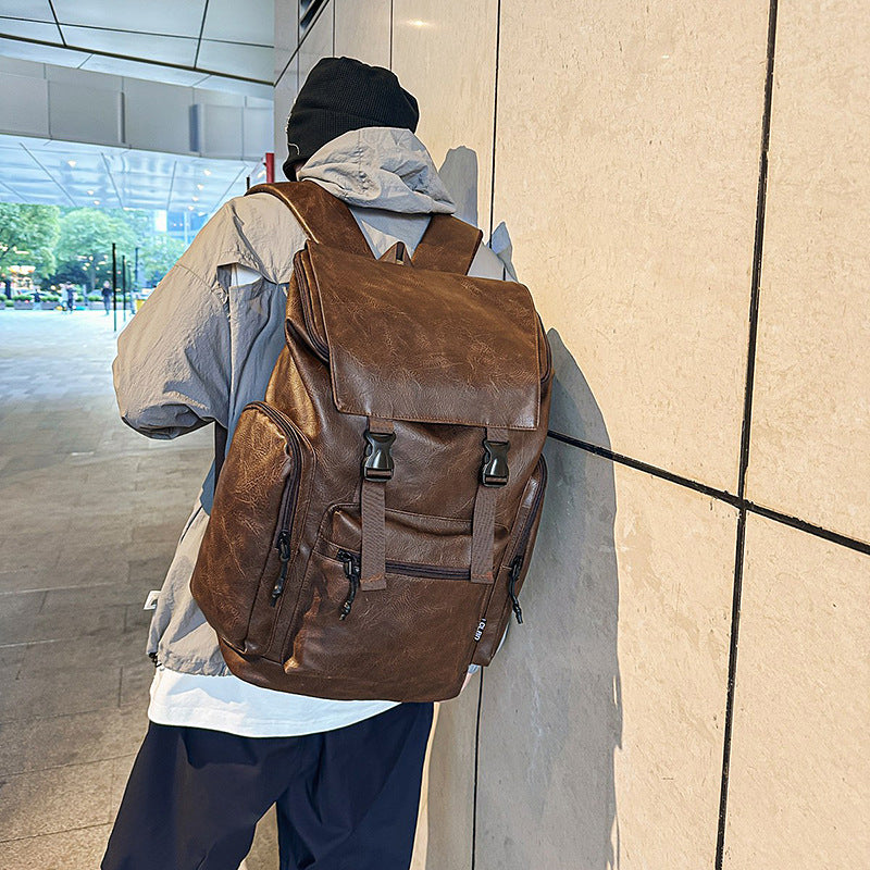 Retro Cowhide Leather Computer Backpack – Frosted Finish, Unisex Design