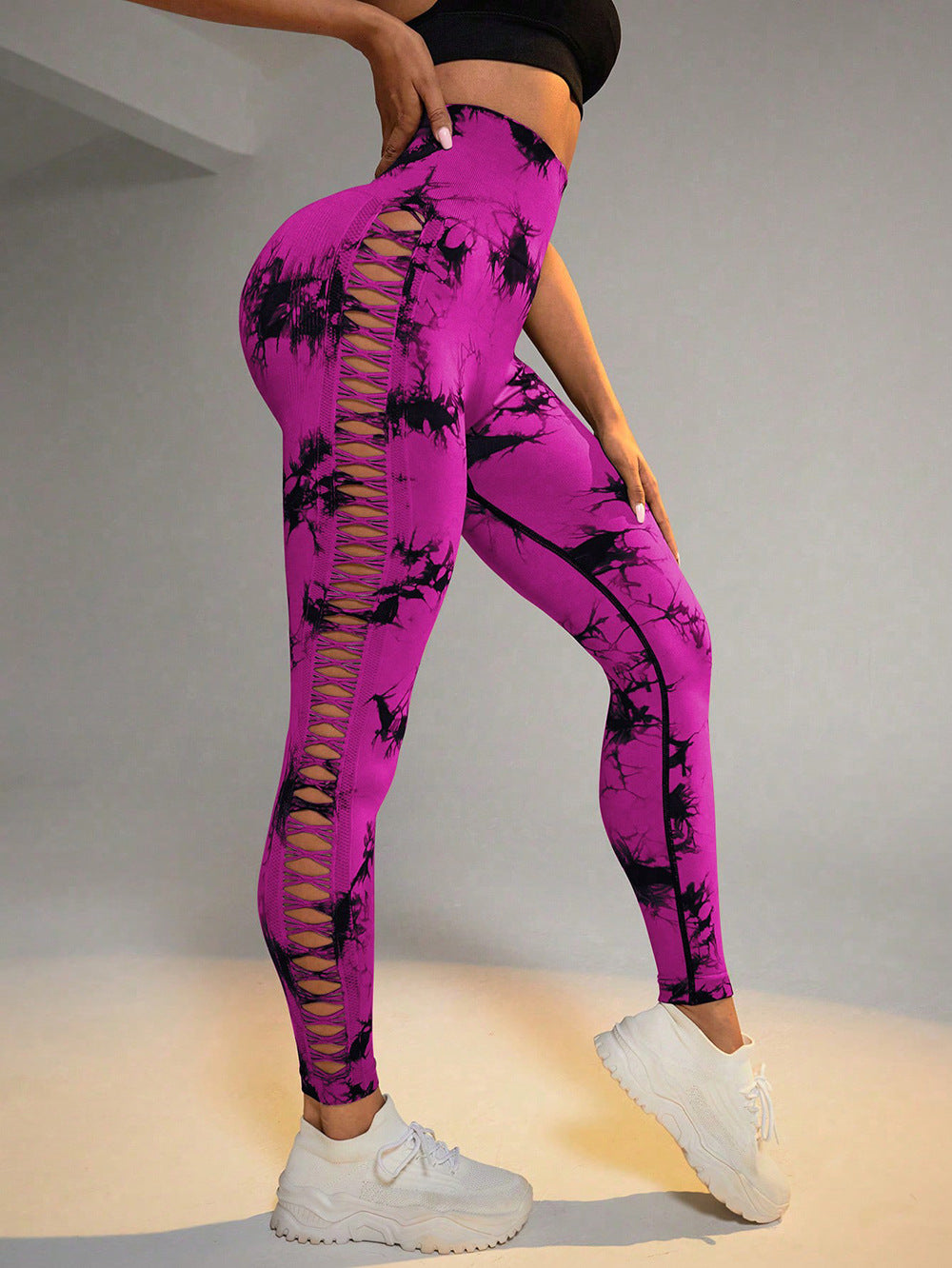High-Waist Hollow Tie-Dye Sculpt Leggings