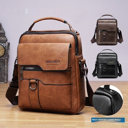 Men’s Retro PU Leather Messenger Bag – One-Shoulder Business Crossbody Bag
