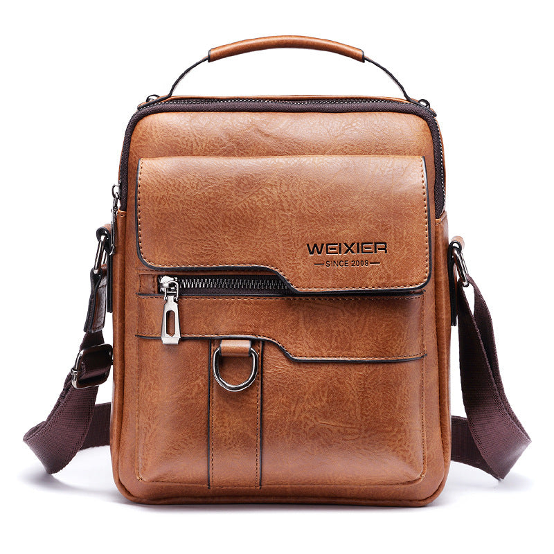 Men’s Retro PU Leather Messenger Bag – One-Shoulder Business Crossbody Bag